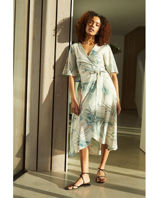 Izabel London Marble Print Wrap Dress in Green | Lyst