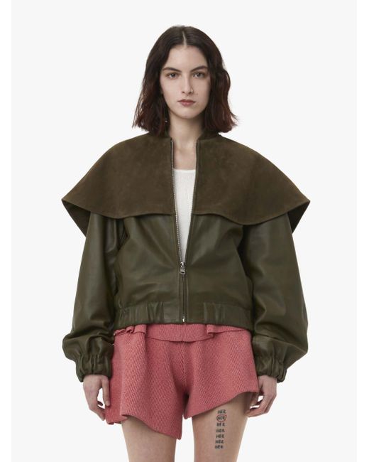 J.W. Anderson Brown Leather Bomber Jacket With Oversized Collar
