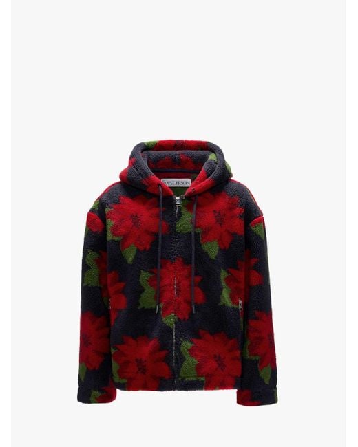 J.W. Anderson Red Fleece Hooded Jacket for men