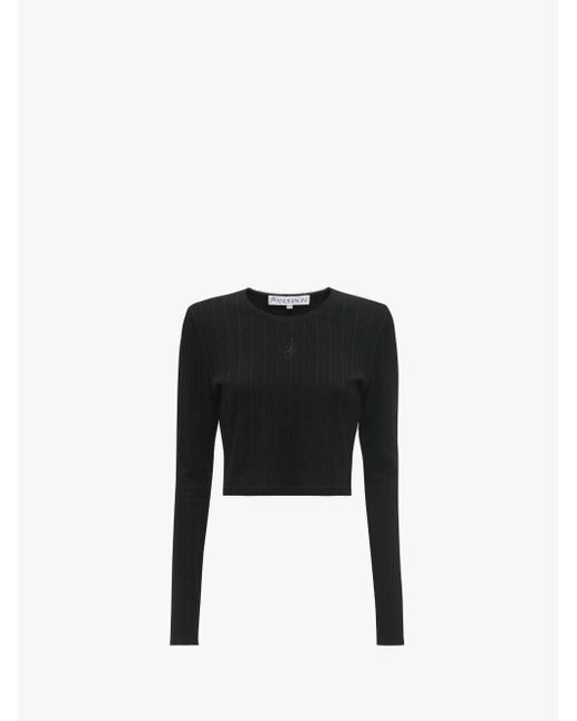 J.W. Anderson Black Long-sleeve Cropped Top With Anchor Embroidery