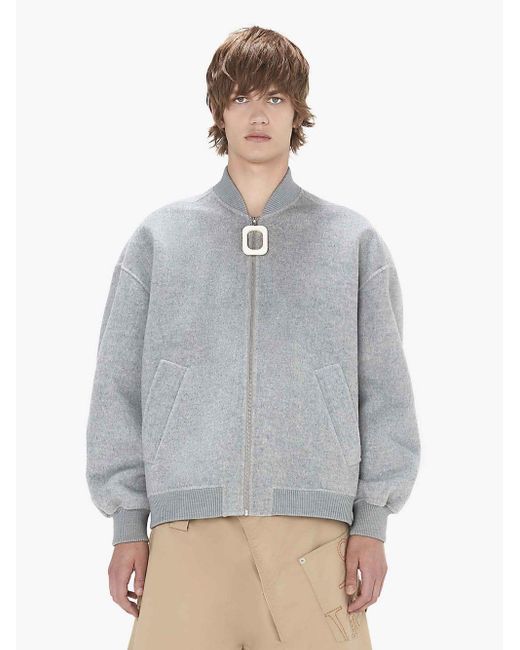 J.W. Anderson Gray Oversized Wool Bomber Jacket With Logo Patch for men