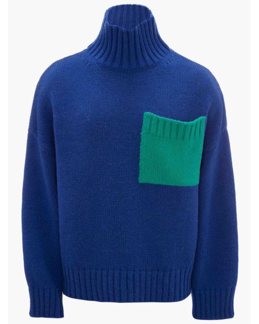 JW Anderson Wool Patchpocket Roll Neck Jumper in Blue for Men Lyst
