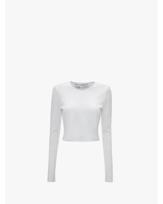 J.W. Anderson White Long-sleeve Cropped Top With Anchor Embroidery