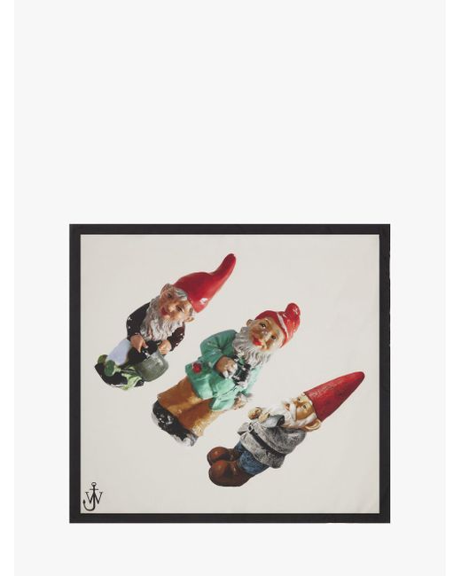J.W. Anderson White Silk Scarf With Gnome Motif
