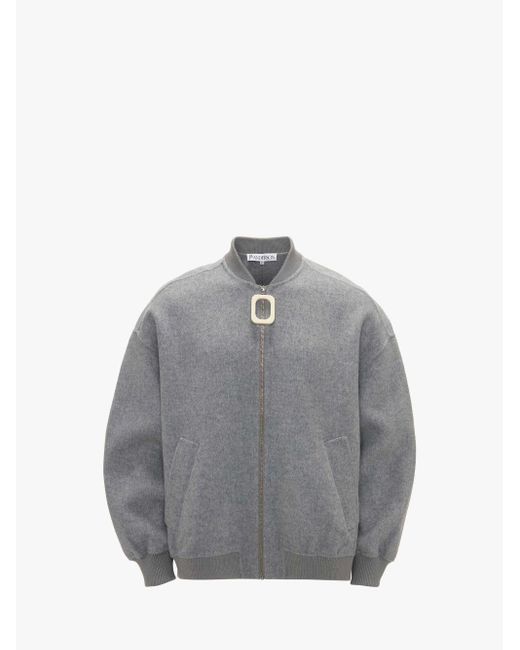 J.W. Anderson Gray Oversized Wool Bomber Jacket With Logo Patch for men