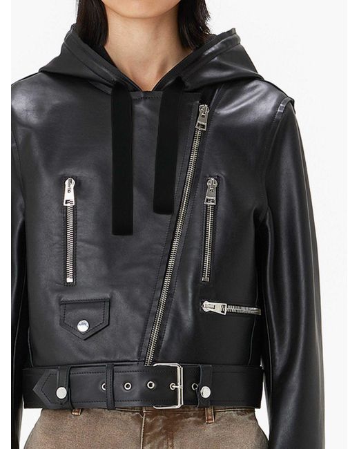 J.W. Anderson Black Hooded Leather Biker Jacket