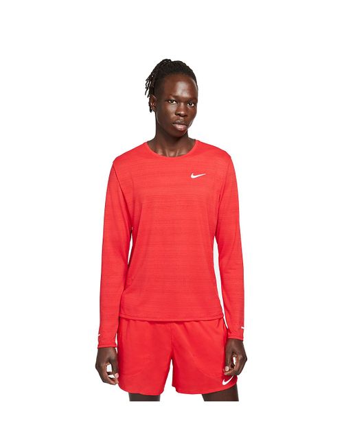 Nike Dri-fit Miler Long Sleeve in Red for Men - Lyst