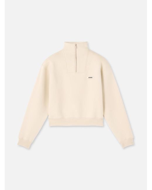 Jacquemus Das Gros Grain Sweatshirt Mit Reißverschluss Und Rollkragen in White für Herren