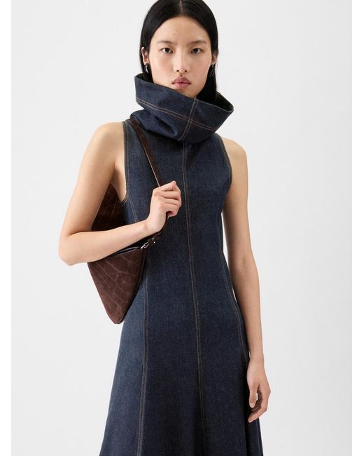 turtleneck denim dress Women's Turtleneck short dress in indigo knit | Blue