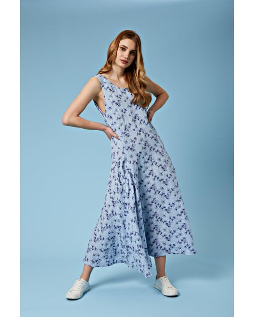 James Lakeland Blue Maxi Linen Print Dress