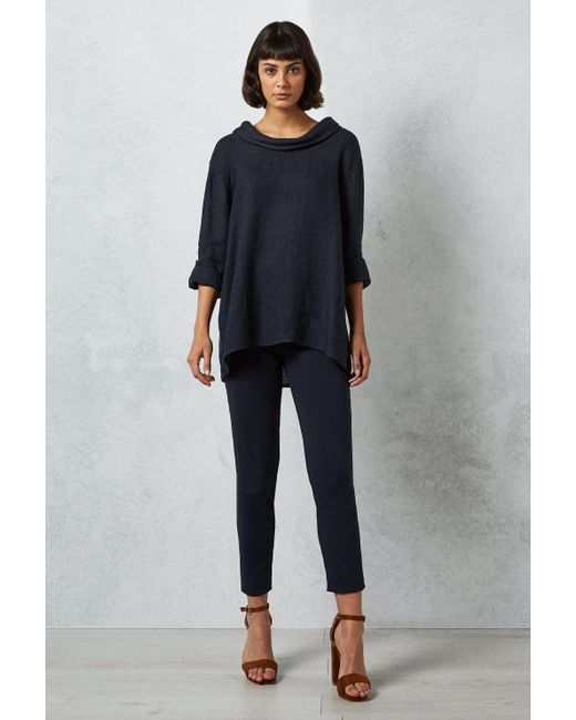 James Lakeland Linen Long Cowl Neck Top 