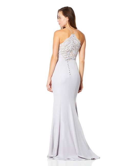 Jarlo Metallic Addilyn Fishtail Maxi Dress With Lace Button Back Detail