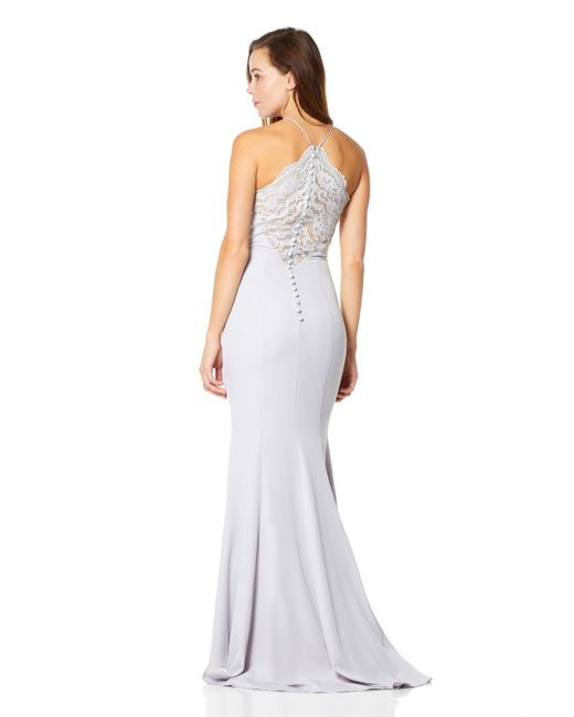 Jarlo Metallic Addilyn Fishtail Maxi Dress With Lace Button Back Detail