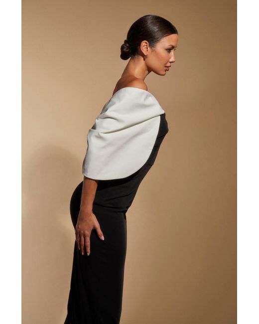 Jarlo Natural Ava Off Shoulder Midi Dress With Sculpted Monochrome Detail