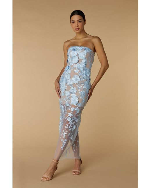 Jarlo Blue Willow Strapless Midi Dress