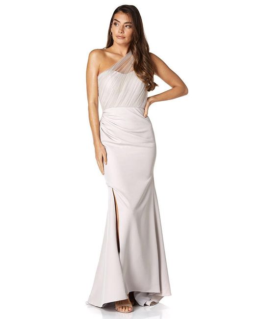 Jarlo Metallic Brooke One Shoulder Tulle Top Maxi Dress With Thigh Split