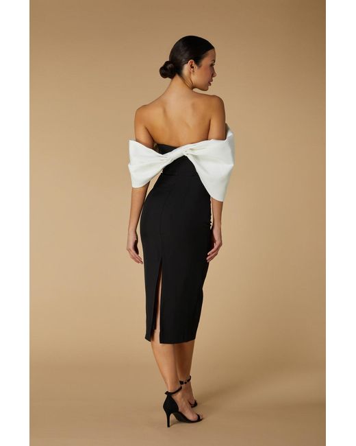 Jarlo Natural Ava Off Shoulder Midi Dress With Sculpted Monochrome Detail