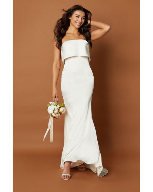 Jarlo White Jetaime Strapless Maxi Dress With Overlay And Button Back Detail