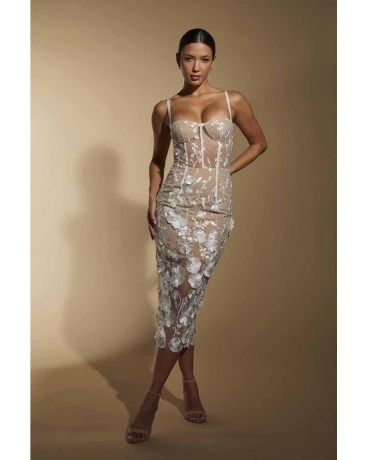 Jarlo Natural Mila Corset All Over Lace Midi Dress