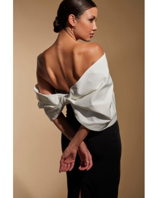 Jarlo Natural Ava Off Shoulder Midi Dress With Sculpted Monochrome Detail