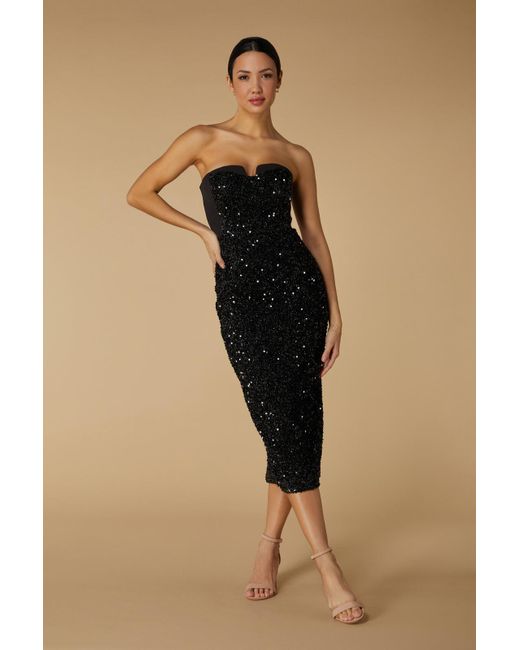 Jarlo Natural Monica Strapless Sequin Midi Dress