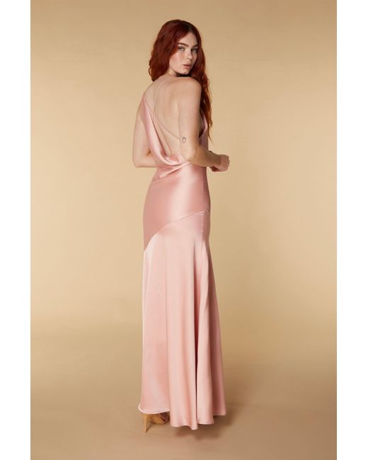 Jarlo Natural Nay Asymmetric Cowl Back Maxi Dress With Thigh Split