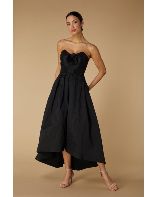 black dress with corsage La Divine corsage satin dress 7495 – TP Kjoler main image 0