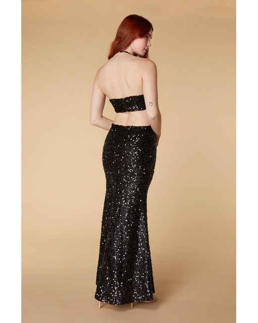 Jarlo Natural Gloria Sequin Fishtail Maxi Dress With Cut Out Detail