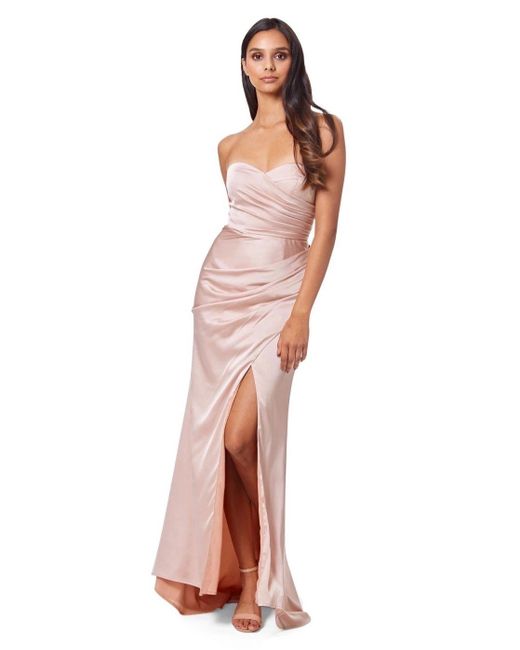 Jarlo Multicolor Paige Strapless Ruched Maxi Dress With Thigh High Slit