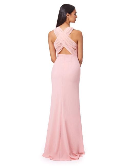 Jarlo Pink Rhiannon High Neck Chiffon Maxi Dress With Cross Back
