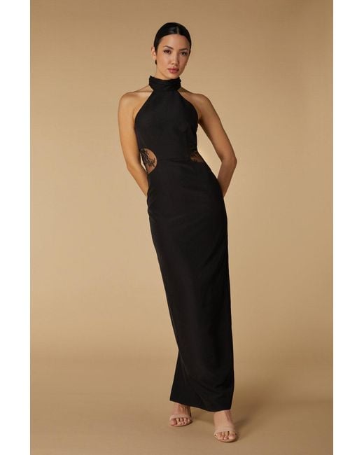 Jarlo Natural Izzy High Neck Maxi Dress With Lace Waist Detail