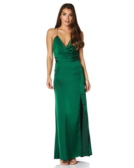 Jarlo Green Stella Deep V Neck Open Back Dress With Side Split