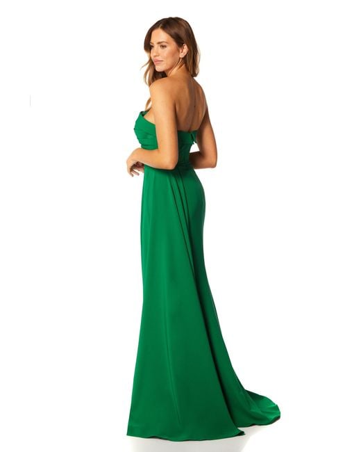 Jarlo Green Zo Strapless Maxi Dress With Pleated Side Skirt Drape