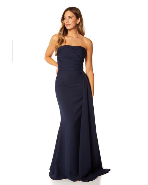 Jarlo Blue Zo Strapless Maxi Dress With Pleated Side Skirt Drape