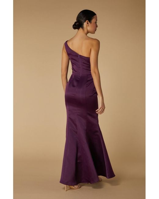 Jarlo Purple Rose One Shoulder Satin Maxi Dress With Bow Detail