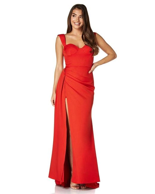 Jarlo Red Melody Sweetheart Neckline Fishtail Maxi Dress With Side Split