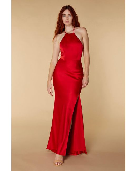 Jarlo Red Lux Open Back Maxi Dress With Thigh Split