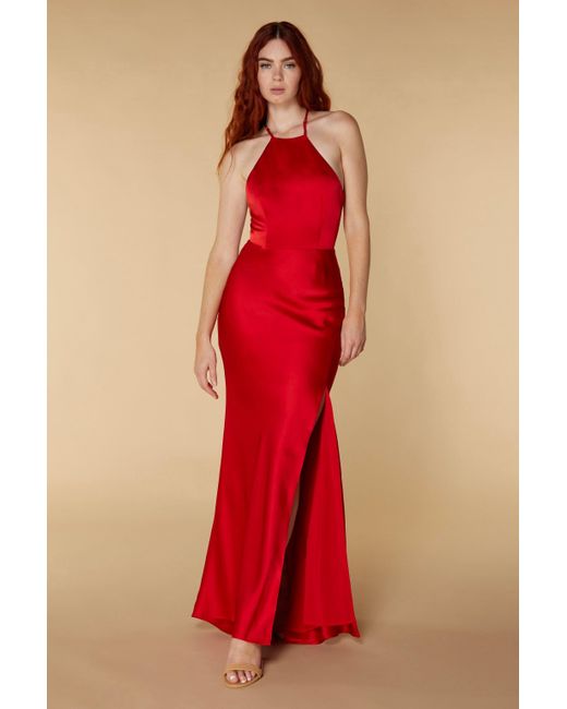 Jarlo Red Lux Open Back Maxi Dress With Thigh Split