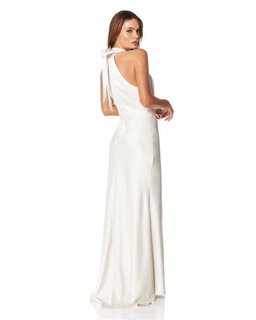 Jarlo White Starlette Halter Neck Maxi Dress With Back Tie And Button Back Detail