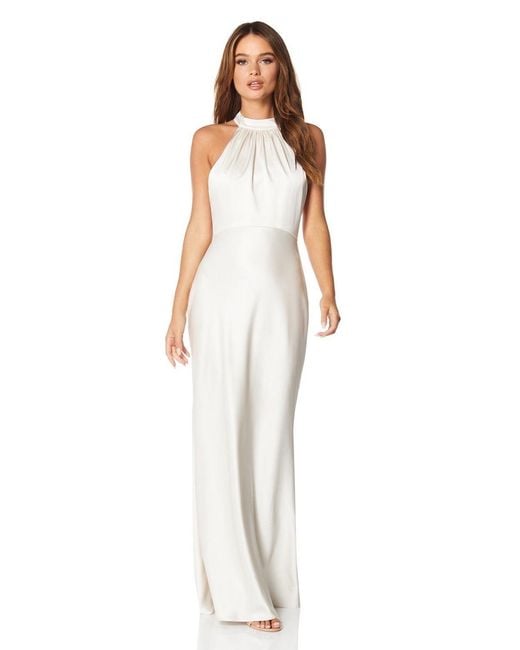 Jarlo White Starlette Halter Neck Maxi Dress With Tie And Button Back Detail