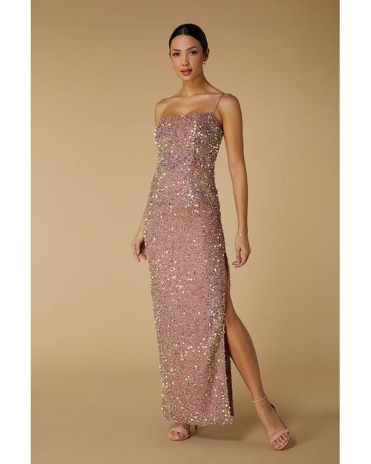 Jarlo Natural Clement One Shoulder Sequin Maxi Dress