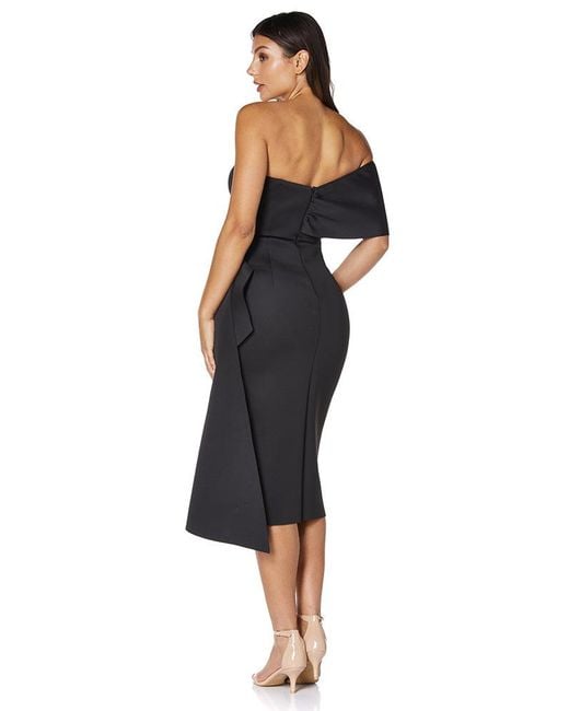 Jarlo Black Gia Scuba Midi Dress With One Shoulder Sleeve