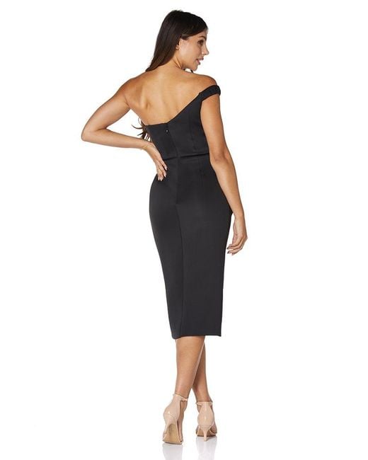 Jarlo Black Hanne One Shoulder Scuba Midi Dress With Side Split