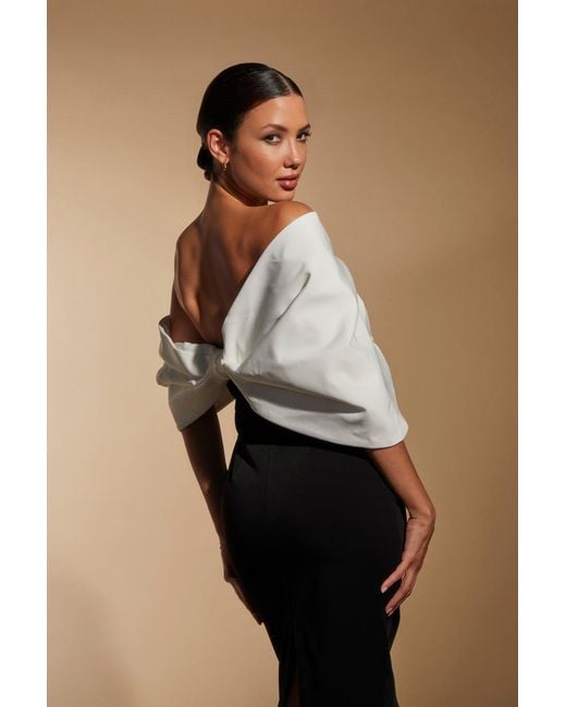Jarlo Natural Ava Off Shoulder Midi Dress With Sculpted Monochrome Detail