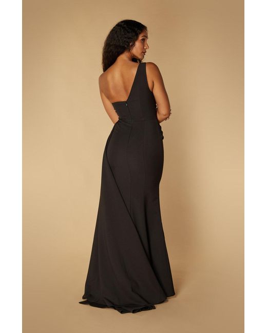 Jarlo Natural Atlanta One Shoulder Maxi Dress With Hip Drape Detail
