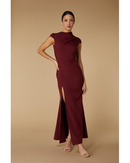 Jarlo Women's Red Kip High Neck Maxi Dress With Cap Sleeves Jarlo Women's Red Kip High Neck Maxi Dress With Cap Sleeves