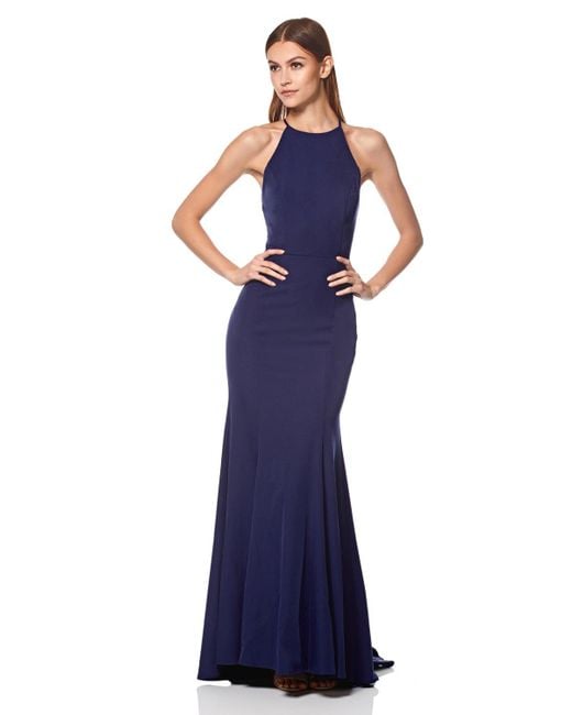 Jarlo Blue Carlin High Neck Fishtail Dress With Open Back Detail