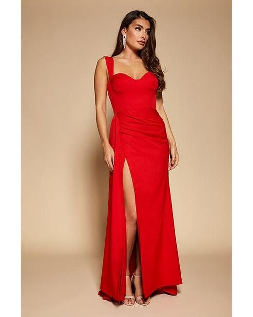 Jarlo Melody Sweetheart Neckline Fishtail Maxi Dress With Side Split in Red  | Lyst