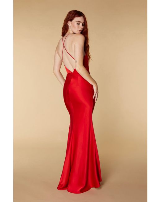 Jarlo Red Lux Open Back Maxi Dress With Thigh Split