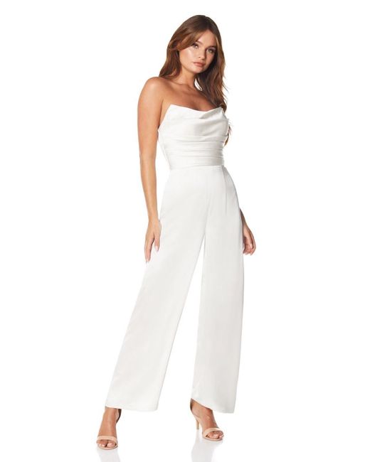 Jarlo White Analia Strapless Jumpsuit With Pleated Bodice Detail